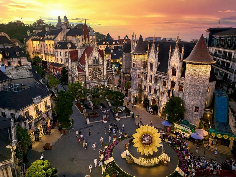 Historic square at sunset